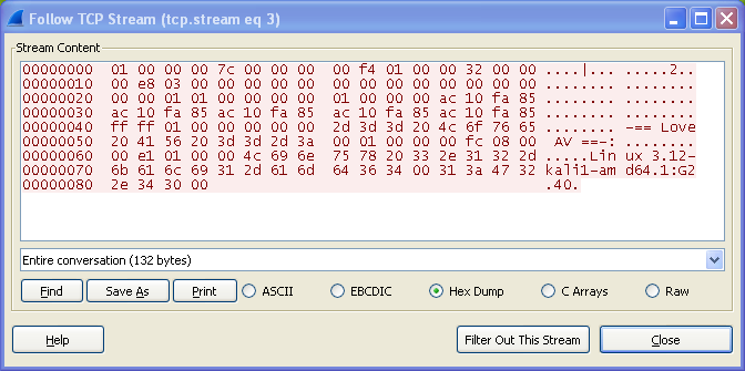 Sample network communication generated by the SYN binary (cd291abe2f5f9bc9bc63a189a68cac82) and captured by Wireshark